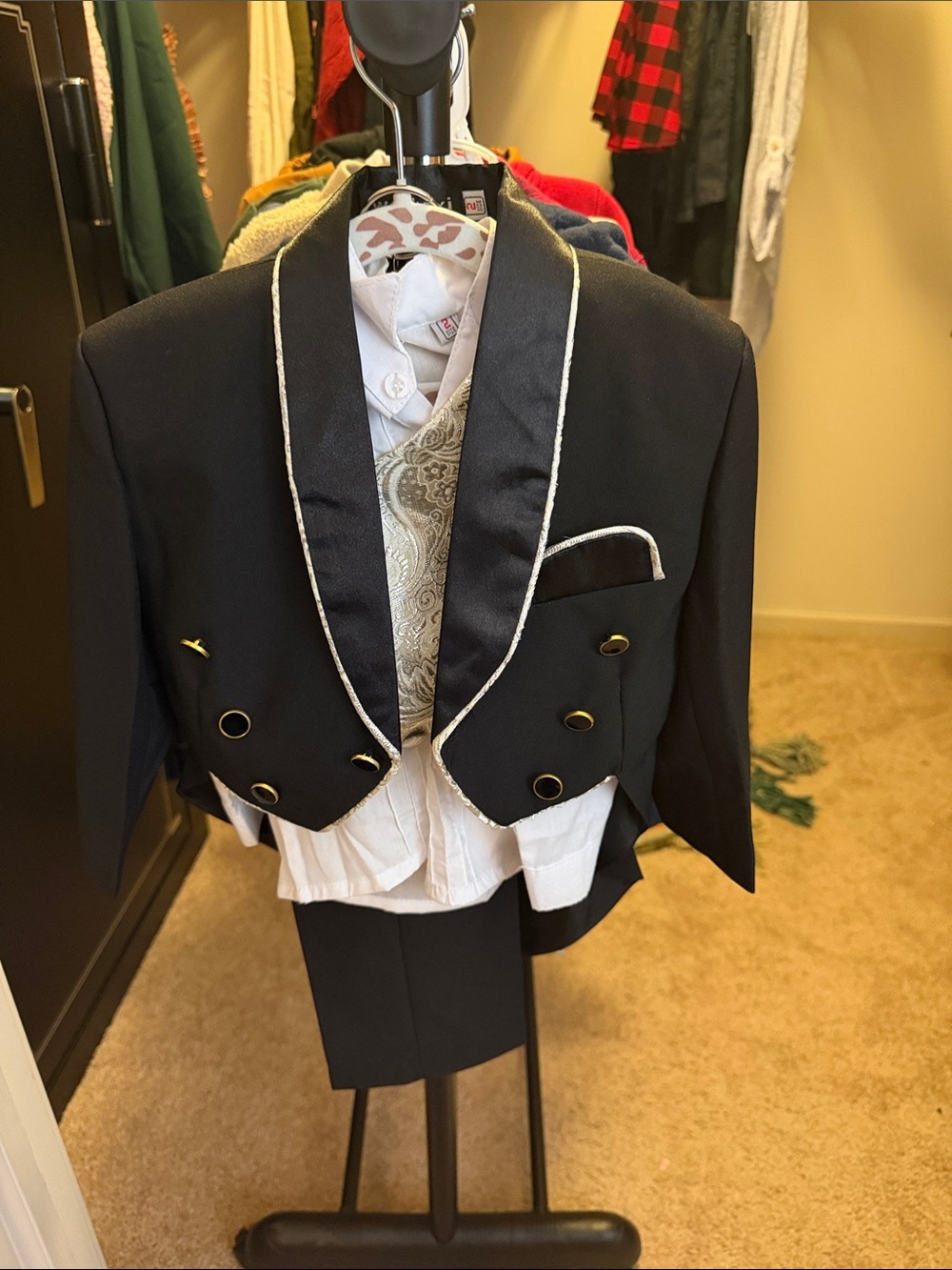 Boys' Black Formal Tuxedo Jacket with Contrast Piping